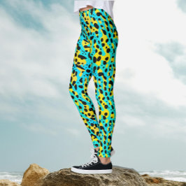 Legging Tendy Abstrato Turquoise Yellow Leopard Padrão