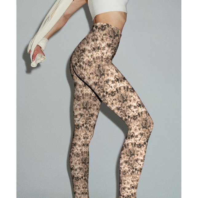 Legging Tendy Dark Beige Ombre Tie Dye Shibori (Modern & trendy dark beige ombre tie dye shibori effect pattern printed leggings.)