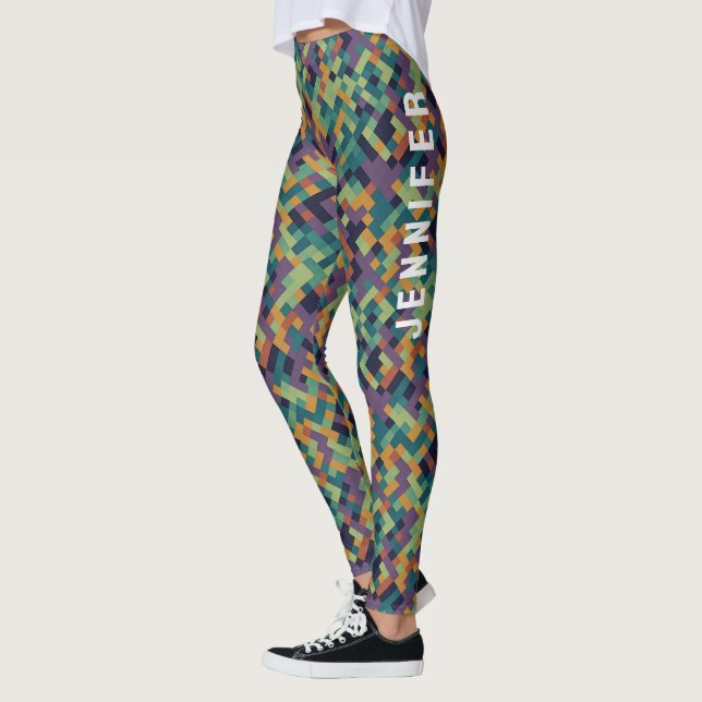 Legging Tendy Green Pixel Art Name E Abstrato Patterno (Esquerda)