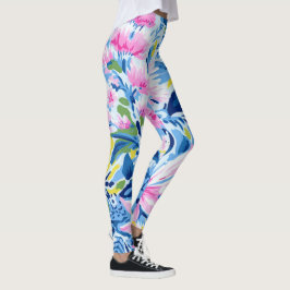 Legging Tendy Na moda Azul Cor-de-rosa Lilly Padrão Floral