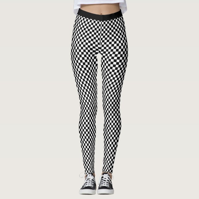 Legging Tendy Na moda Black White Checker Padrão Yoga (Frente)