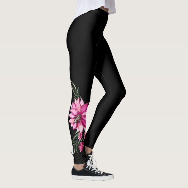 Legging Tendy Pink Blossomas Florais, Preto (Direita)