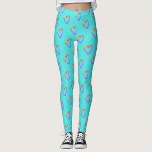 Legging Tendy Turquoise com Rainbow Heart Pattern