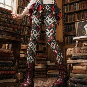 Legging Ternos de Cartas de Jogar Góticas Vermelhas e Pret