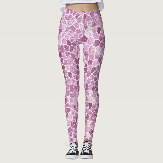 Legging Terrazo Xadrezado com Remendos Rosa Pálido (Frente)