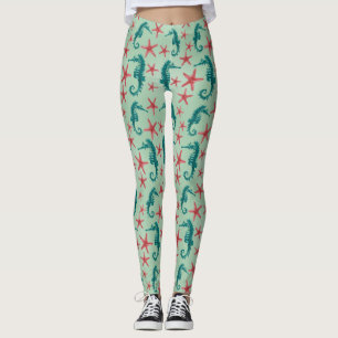 Legging Teste padrão 2 do cavalo marinho da cerceta