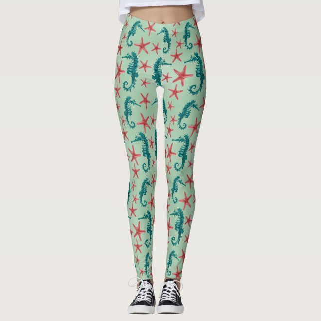 Legging Teste padrão 2 do cavalo marinho da cerceta (Frente)