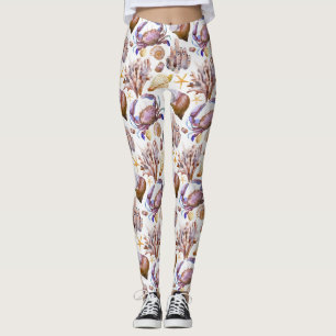 Legging Teste padrão 4 da vida marinha da aguarela