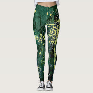 Legging Teste padrão abstrato verde e amarelo da cerceta