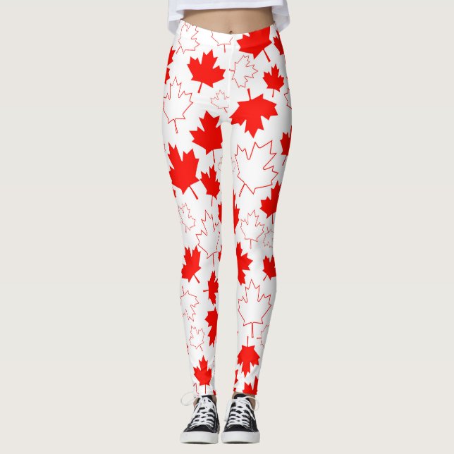 Legging Teste padrão aleatório branco vermelho da folha de (Frente)
