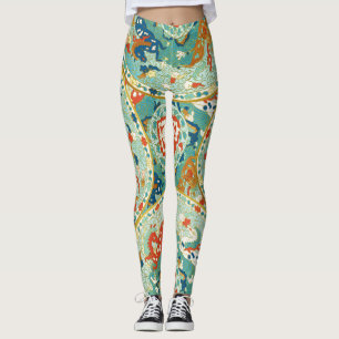 Legging Teste padrão asiático do verde limão e do azul