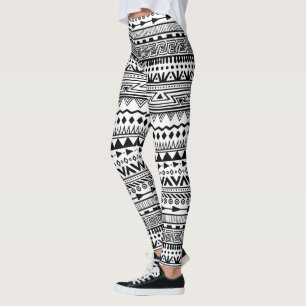 Legging Teste padrão asteca preto e branco Boho do