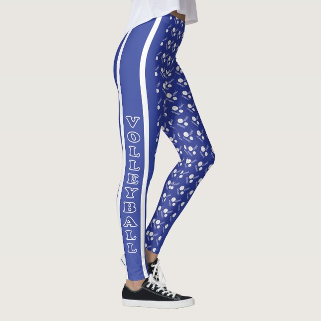 Legging Teste padrão azul escuro e branco do voleibol (Direita)