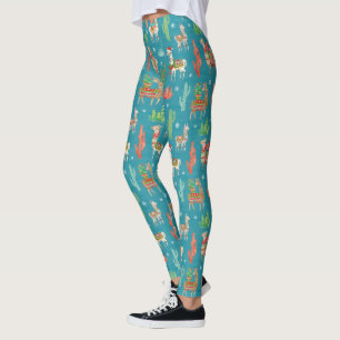Legging Teste padrão bonito da cerceta do Natal dos lamas