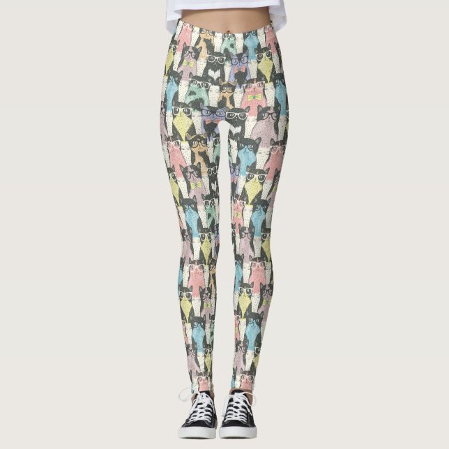 Legging Teste padrão bonito dos gatos do hipster (Frente)