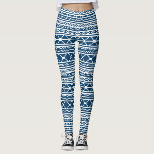 Legging Teste padrão branco azul da malha da camisola