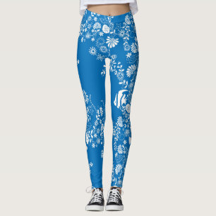 Legging Teste padrão branco azul da vida do oceano