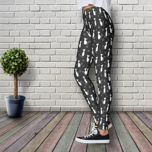 Legging Teste padrão branco dos gatos no preto