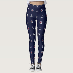 Legging Teste padrão branco e azul vermelho da âncora