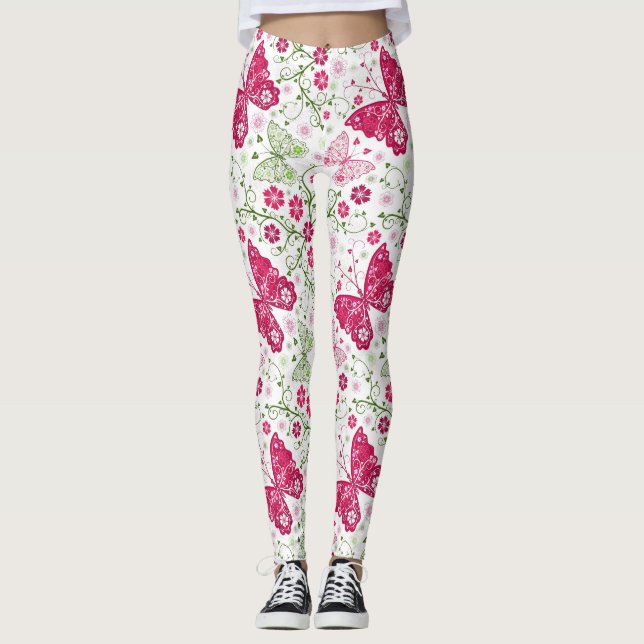 Legging Teste padrão branco floral (Frente)