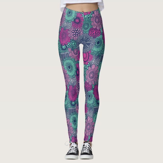 Legging Teste padrão brilhante à moda de flores lindos (Frente)