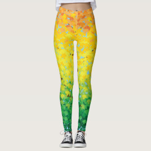 Legging Teste padrão colorido de Ombre das folhas de bord