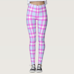 Legging Teste padrão cor-de-rosa bonito da xadrez da