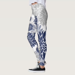 Legging Teste padrão de flor das cinzas de azuis marinhos