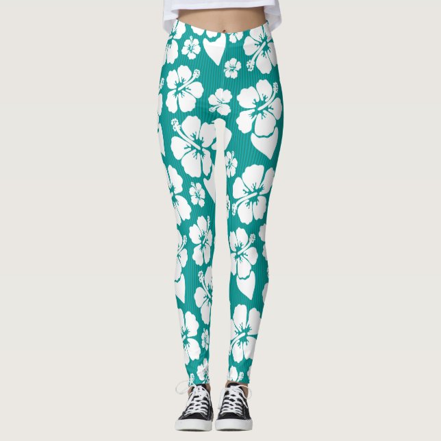 Legging Teste padrão de flor havaiano do hibiscus (Frente)