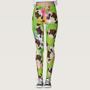 Legging Teste padrão de flores dos Pugs da jovem corça n