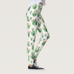 Legging Teste padrão de florescência do cacto da aguarela<br><div class="desc">Um teste padrão de florescência do cacto da aguarela doce,  bonita e feminino é caracterizado no este calças/caneleiras running feitas sob encomenda da ioga.</div>