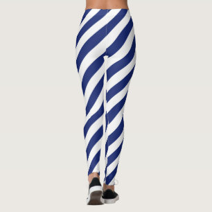 Legging Teste padrão diagonal do azul marinho e o branco