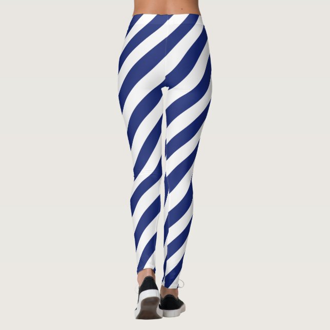 Legging Teste padrão diagonal do azul marinho e o branco (Verso)
