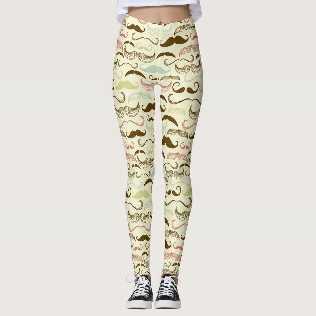 Legging Teste padrão do bigode, estilo retro 4 (Frente)