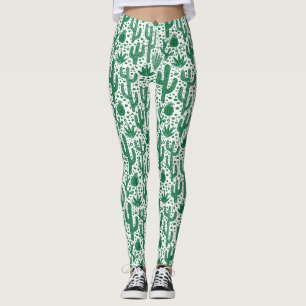 Legging Teste padrão do cacto - Forest Green e branco