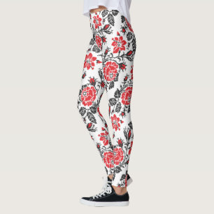 Legging Teste padrão do russo do ponto de cruz do rosa do