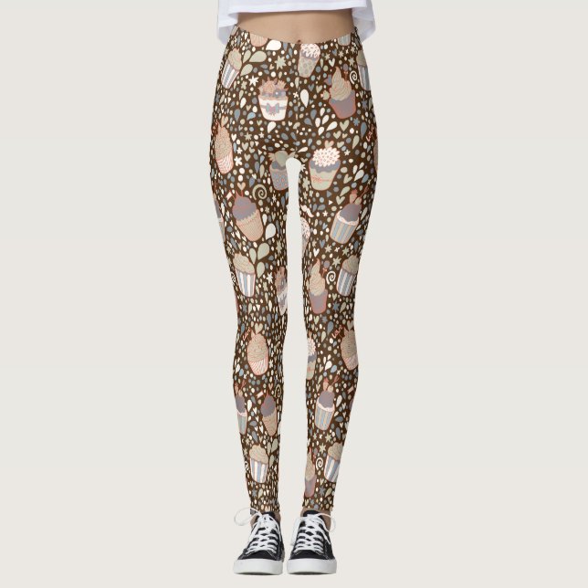 Legging Teste padrão doce feito de cupcakes saborosos (Frente)