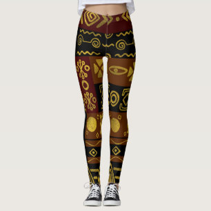 Legging Teste padrão dourado africano étnico no preto e