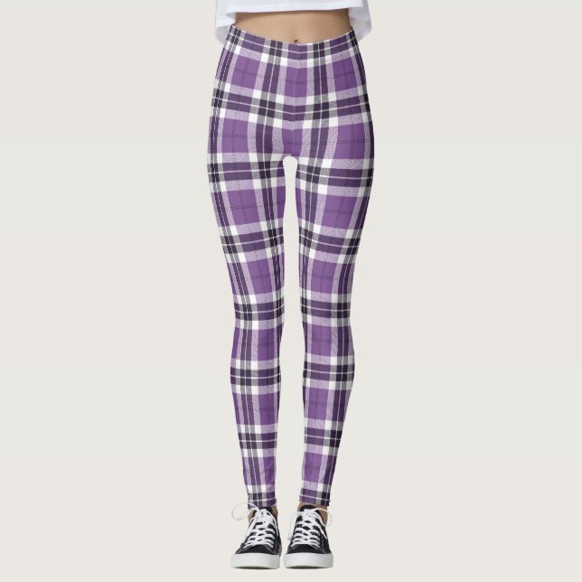 Legging Teste padrão escocês roxo do Kilt da xadrez de (Frente)