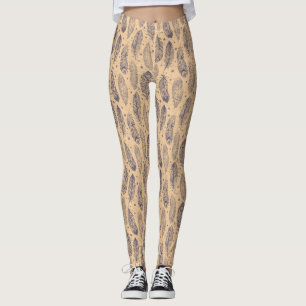 Legging Teste padrão étnico do esboço da pena