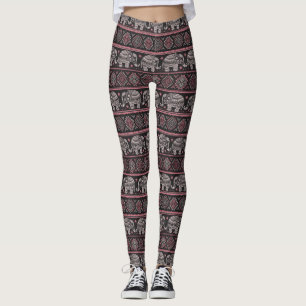 Legging Teste padrão étnico preto do elefante