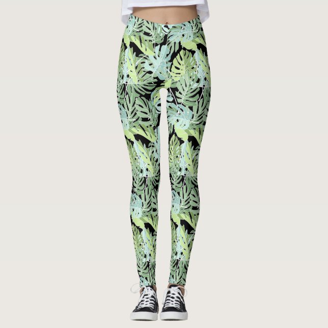 Legging Teste padrão floral 2 da selva (Frente)