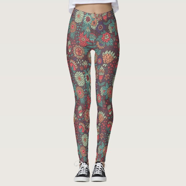 Legging Teste padrão floral colorido no estilo dos (Frente)