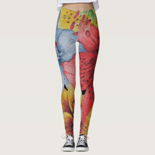 Legging teste padrão floral corajoso azul vermelho amarel