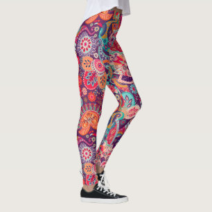 Legging Teste padrão floral de néon cor-de-rosa de Paisl