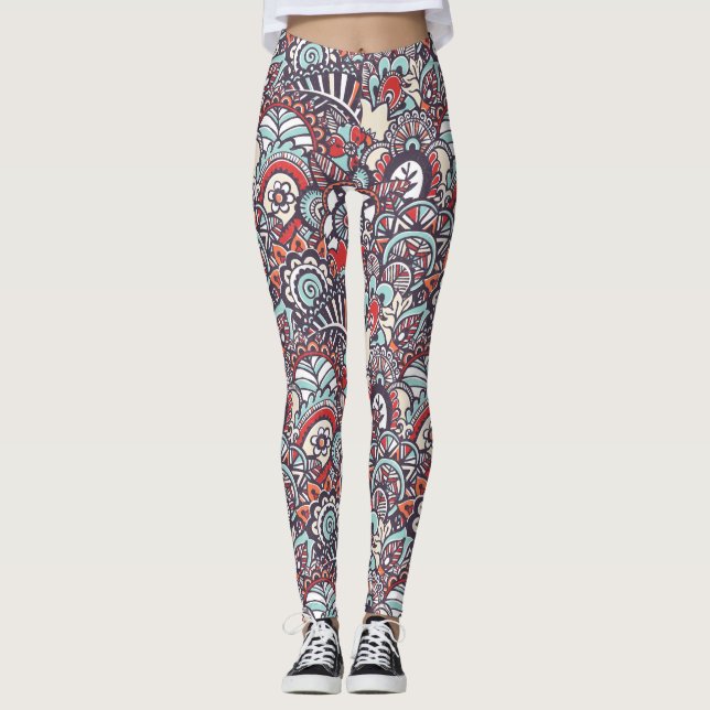 Legging Teste padrão floral do Doodle de Paisley (Frente)