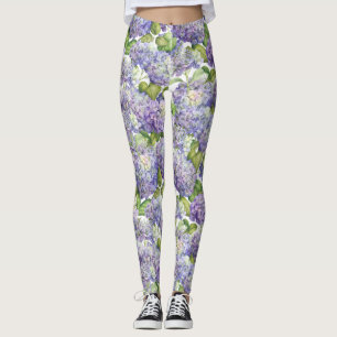 Legging Teste padrão floral do Hydrangea roxo