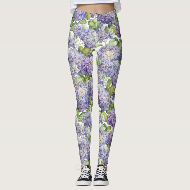 Legging Teste padrão floral do Hydrangea roxo (Frente)