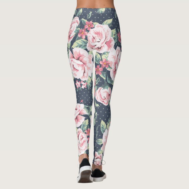 Legging Teste padrão floral dos rosas cor-de-rosa (Verso)