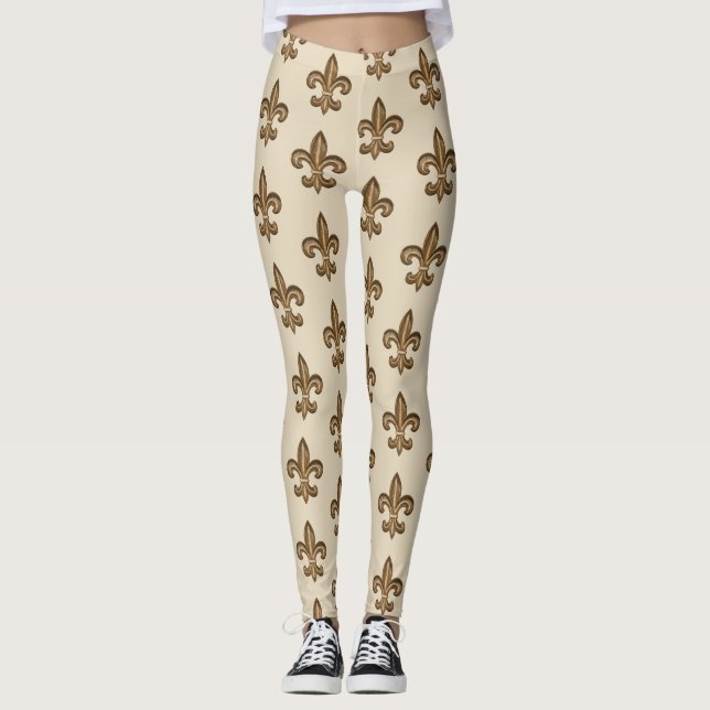 Legging Teste padrão francês dourado da flor de lis (Frente)